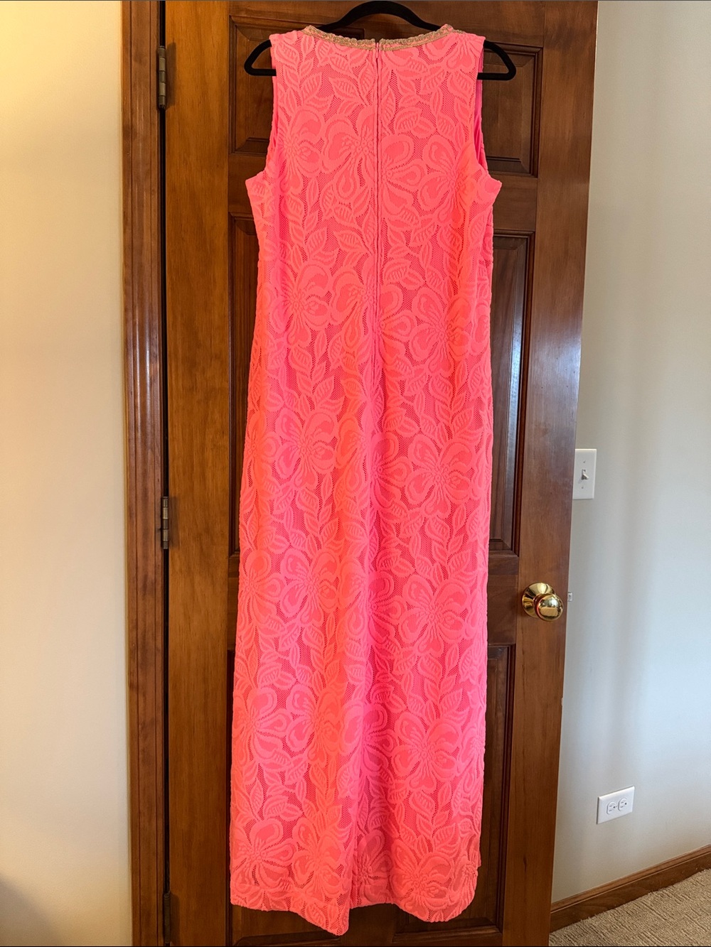Size 16 Lilly Pulitzer Bright Pink Maxi Dress with Gold Embroidery - Picture 5 of 15